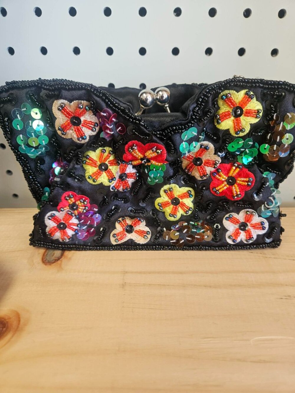 Vintage Bijoux Terner Beaded Flower Satin Clutch Handbag - Picture 1 of 5